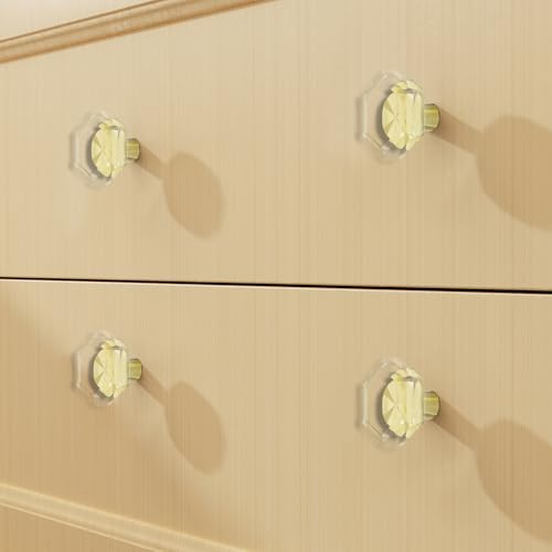 Crystal Brass Kitchen Cabinet Drawer Knob Modern Dresser Knobs, Vanity Drawer Pull Hexagon Brushed Gold 4 Pack - color: Gold-4 pack, size: Hexagon