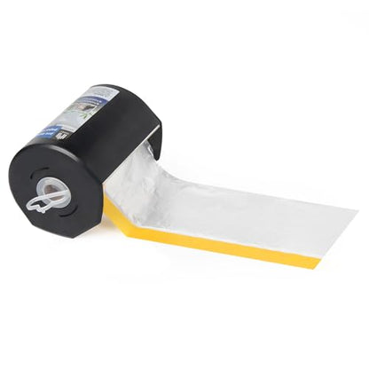 Voomey Pre-Taped Masking Film with Dispenser, Painters Tape with Plastic Attached, Automotive Painters Tape and Drape for Appliances, Furniture, Wood Surfaces & DIY Projects - 1ft x 82ft - size: 550mm*25m, style: Dispenser System