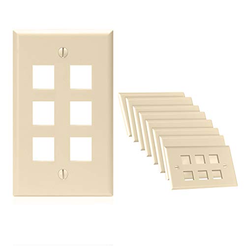Cmple - 6 Port Keystone Wall Plate Ivory (10 Pack) with Standard Size Keystone Jack Plate Insert 1 Gang Ethernet Wall Plate for RJ45 Keystone, Modular Inserts - color: 6 Port Ivory, size: 10 Pack
