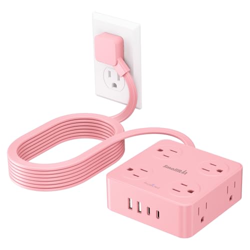 Extension Cord with Multiple Outlets, SMALLRT Power Strips with Surge Protection, 6.5FT Flat Plug Power Strip with USB Ports, 8 Outlets, Outlet Extender Surge Protector Outlet for Home Office, Pink - color: Pink, size: 6.5 Ft