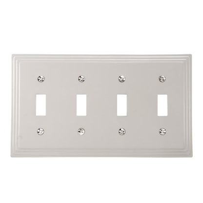 Amerelle Steps Quadruple Toggle Cast Metal Wallplate in Satin Nickel - color: Satin Nickel, size: 4 Toggle
