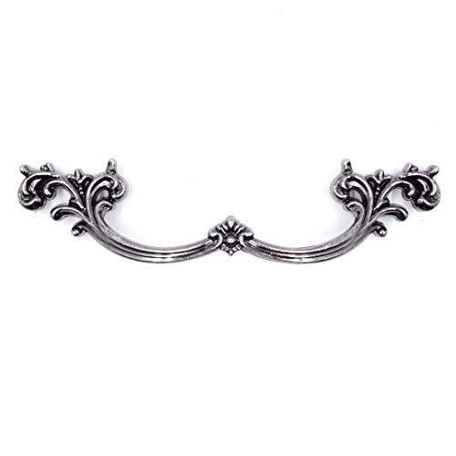Jetland French Provincial Drawer Pulls - 4-Pack, Aged Silver, 4" Hole Centers, Vintage Shabby Chic Pulls for Dresser Nightstand Cabinet, PW1619OS102 - color: Aged Silver, size: 4 Inch Hole Centers
