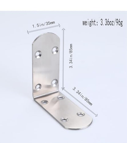 4 Pack Flat Mending Plate for Wood, Stainless Steel Straight Brackets Flat Repair Fixing Wood Brace Joining Plates Connector with Fixing Screws (8, L-Shaped Bracket 1.5*3.34*3.34in) - size: L-Shaped Bracket 1.5*3.34*3.34 in