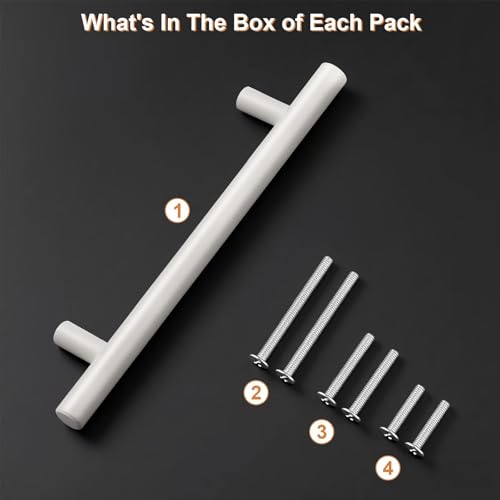 Probrico 5 Pack Hole Centers (128mm) 5inch White Kitchen Cabinet Handles Stainless Steel White Cabinet Pulls Round T Bar Pull Handle for Cabinets and Drawers Total Length 7.5inch - color: White, size: Hole Centers: 5"