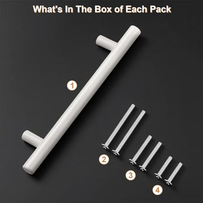 Probrico 5 Pack Hole Centers (128mm) 5inch White Kitchen Cabinet Handles Stainless Steel White Cabinet Pulls Round T Bar Pull Handle for Cabinets and Drawers Total Length 7.5inch - color: White, size: Hole Centers: 5"