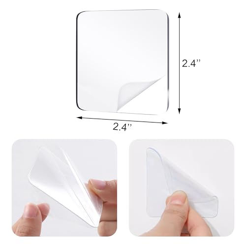 10 PCS 2.4" Clear Double Sided Adhesive Pads for Mounting, Waterproof Sticker Strong Heavy Duty Square Sticky Patch Walls Hanging Nano Gel Tape for DIY Craft Home Office