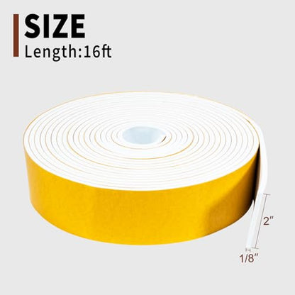 Yotache White Foam Rubber Seal Strip Tape 2" x1/8", Adhesive Closed Cell Foam Weather Stripping Tape, Total 16 Feet Long - size: 2"x1/8"x16 FT