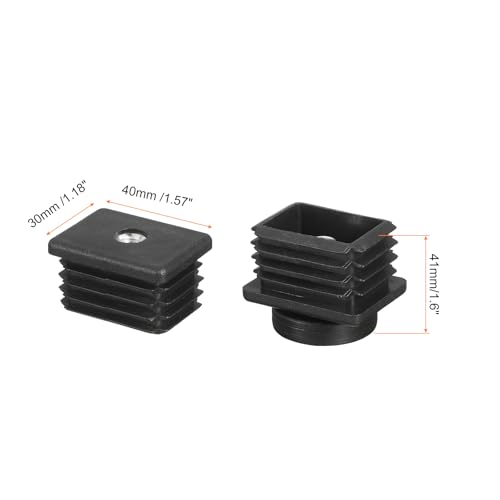 uxcell 4 Pcs Leveling Feet, 30x40mm Plastic Adjustable Furniture Leg Leveling Rectangle Tube Insert Screw-in Glide Levelers Fit Hole 30mm for Table Chair Furniture, Black - size: 30x40mm