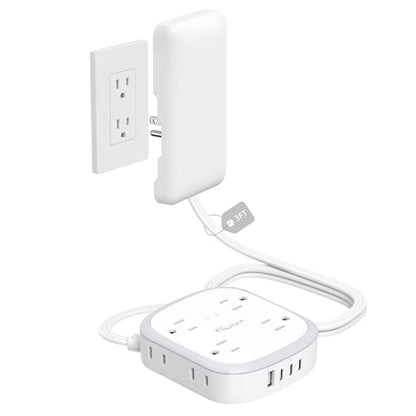 NUTICT Outlet Cover Extension Cord, Flat Plug Power Strip 3ft, 8 Outlets (4-2Pin)& 4 USB Ports (3 USB C), 13A/1625W, 1440J Surge Protector, Wall Mountable, Ideal for Home Improvement, Tight Spaces - size: 3FT (4-2 Prong Outlets)