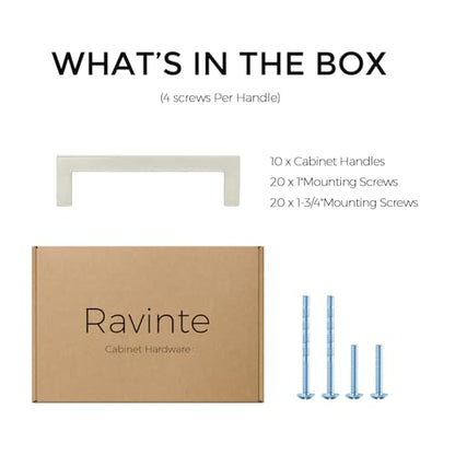 Ravinte 10 Pack Solid 3-1/2 Inch Center to Center Slim Square Bar Drawer Handles Cabinet Hardware - Brushed Nickel Kitchen Pulls - size: 3-1/2" Hole Center