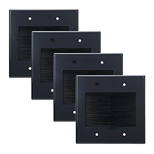 2 Gang Brush Wall Plate (Black, 4 Pack), Double Gang Cable Wall Plate for Power Cords, Low Voltage Cables and Wires in-Wall Hiding - color: Black, 4 Pack, Wall Plate Cover