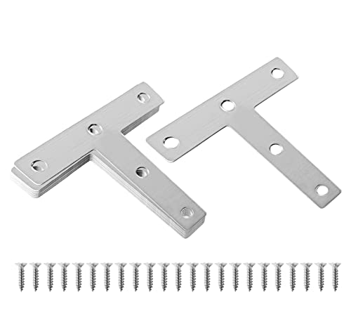 Uenhoy 10 Pcs T Shape Flat Mending Plates 80mm x 80mm (3.15" x 3.15") T Corner Braces T Bracket Connector Fixing Repair Plates for Furniture, Silver - size: 80x80mm/3.15"x3.15", style: T Shape