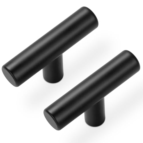 Estmoon 30 Pack Cabinet Knobs Matte Black Drawer Knobs Stainless Steel 2 Inch Overall Length Dresser Knobs for Cabinets Cupboard Bathroom Kitchen Hardware, Single Hole T Bar Knobs - color: Matte Black, size: 1 Hole Mount, style: Knob 30 Pack