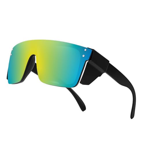 Z87 Polarized Wraparound Safety Sunglasses, UV400 Protective Eyewear for Work and Outdoors - color: Matte Black Gold Mirror
