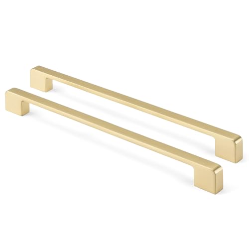 Rergy Cabinet Pulls Kitchen Handles for Cabinets, 10Pack Gold 10inch Hole Center, Square Drawer Hardware Zinc Alloy Dresser Handle for Cupboard - color: Brushed Gold, size: 10"/256MM Hole Center