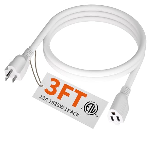 HUANCHAIN 13A 1625W 125V 16AWG 3 FT 16 Gauge White Indoor Outdoor Extension Cord Waterproof, Flexible Cold Weather 3 Prong Electric Cord Outside,SJTW, ETL Listed - color: White, size: 3FT, style: 16/3 Extension Cord
