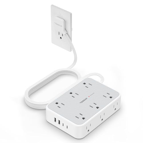TESSAN Surge Protector Power Strip, 15FT Flat Extension Cord with Multiple Outlets, 12 Outlet Extender with 4 USB (2 USB-C), Flat Plug Power Strip, 1800J Surge Protection, Office, Dorm Essentials - size: 15 FT