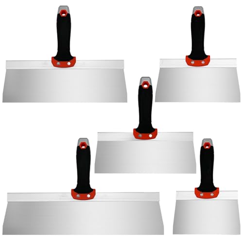 Drywall Knife 5pcs/Set, Stainless Steel Taping Knives Kit Includes 6'', 8'', 10'', 12'', 14'' Tools, Perfect for Drywall Joint Taping, Finishing & Patching - color: Black - C Set