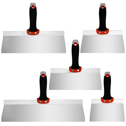 Drywall Knife 5pcs/Set, Stainless Steel Taping Knives Kit Includes 6'', 8'', 10'', 12'', 14'' Tools, Perfect for Drywall Joint Taping, Finishing & Patching - color: Black - C Set
