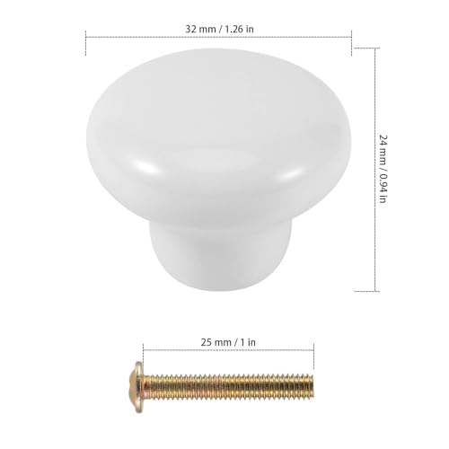 KEILEOHO 25 Pack Ceramic Cabinet Knobs, 1.26Inch/32mm White Drawer Knobs with Screws, Round Drawer Dresser Knob Pulls, White Cabinet Knob for Dresser, Door, Kitchen - size: 25 PCS
