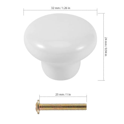 KEILEOHO 25 Pack Ceramic Cabinet Knobs, 1.26Inch/32mm White Drawer Knobs with Screws, Round Drawer Dresser Knob Pulls, White Cabinet Knob for Dresser, Door, Kitchen - size: 25 PCS