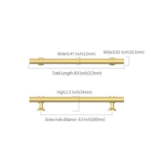 Asidrama 10 Pack 6.3 Inch(160mm) Brushed Gold Kitchen Cabinet Handles, Cabinet Pulls Kitchen Cabinet Hardware Cupboard Handles Drawer Pulls - color: Brushed Gold, size: 6.3" Hole Center, style: 10 Pack