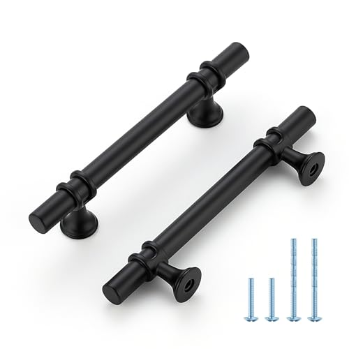 HOME EDIT Matte Black Cabinet Handles, 3-3/4 Inch Hole Center Modern T-Bar Drawer Pulls, Decorative Hardware for Cabinets, Dressers, and Drawers, 10 Pack - color: Matte Black, size: 3-3/4 Inch Hole Center