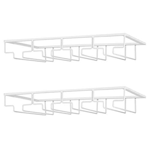 FOMANSH Wine Glass Rack - Under Cabinet Stemware Wine Glass Holder Glasses Storage Hanger 2 Pack Metal Organizer for Bar Kitchen 4 Rows White - color: White, size: 4 Rows 2 Packs