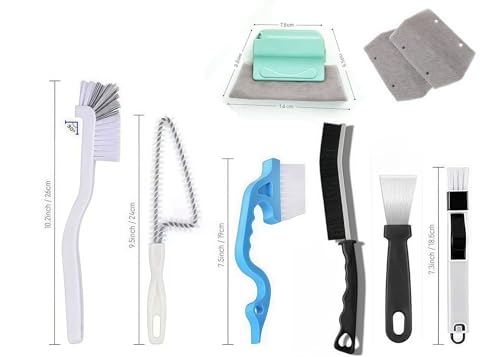 9Pieces Window and Sliding Door Track Detailing Cleaning Brushes Set, Window Blind Duster, 2-in-1 Windowsill Sweeper, Hand-held Groove Gap Cleaning Tools, Tile Lines Brush, Straw Cleaner Brush