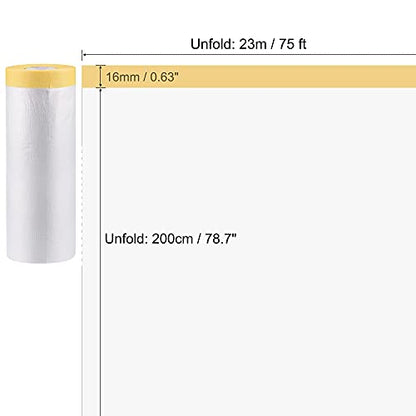 uxcell Pre-Taped Masking Film, 78.7 in x 75 Ft, Plastic Drop Cloth with Low-Tack Painters Tape for Painting Protection - size: 78.7 in x 75 Ft