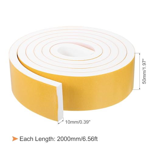 uxcell 1 Roll Foam Weather Stripping, 2" Wide X 3/8" Thick X 6.56 Ft Door Seal Strip Adhesive Foam Tape White Insulation Strip for Door Window - size: 2"x 3/8"x 6.56 Ft