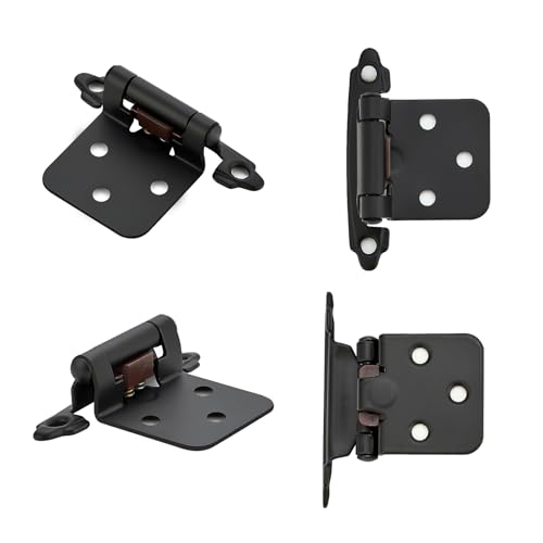 4 Pack (2 Pairs) Matte Black Cabinet Hinges for Kitchen Doors, Self-Closing, 1/2 Inch Overlay (Variable), Semi-Concealed Face Frame, Surface Mount Cabinet Hardware - color: Matte Black