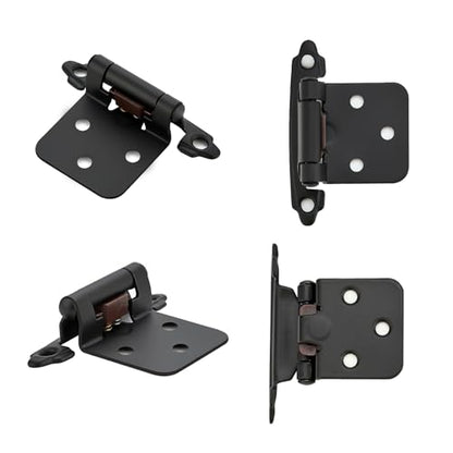 4 Pack (2 Pairs) Matte Black Cabinet Hinges for Kitchen Doors, Self-Closing, 1/2 Inch Overlay (Variable), Semi-Concealed Face Frame, Surface Mount Cabinet Hardware - color: Matte Black