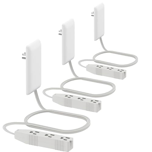 LIDER Flat-Face Outlet Extender with 3 Receptacles, Ultra-Thin Wall Plate Plug with Cord Extender and 3-Outlet Power Strip, 3ft Cord, LWE3-315-W3P, ETL-Listed, White, 3 Pack - color: White, size: 3 Pack