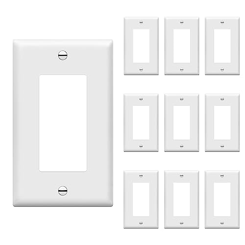 ENERLITES Decorator Light Switch or Receptacle Outlet Wall Plate, Size 1-Gang 4.50 Inches x 2.76 Inches, Unbreakable Polycarbonate Thermoplastic, 8831-W-10PCS, White (10 Pack), UL Listed - color: White, size: Standard Size
