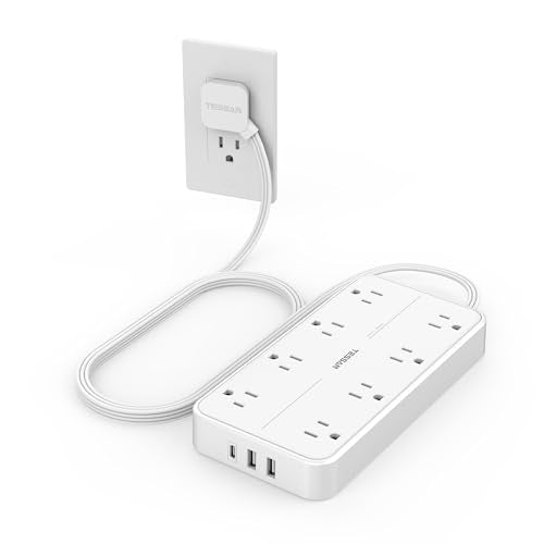 TESSAN Power Strip Surge Protector, 6FT Flat Plug Extension Cord with 8 Outlets 3 USB Charger(1 USB C), 1080 Joules Protection, Wall Mountable Charging Station for Home Office Dorm, White - color: White, size: 6FT-1080J surge protection