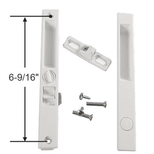 Sliding Glass Patio Door Lock Handle Set, Non-Keyed, Flush Mount, with Nite Lock,C Cam, and Keeper, White, 6-9/16" Screw Hole | Sliding Door Handle Replacement Hardware Repairs (DL-504) (White) - color: White