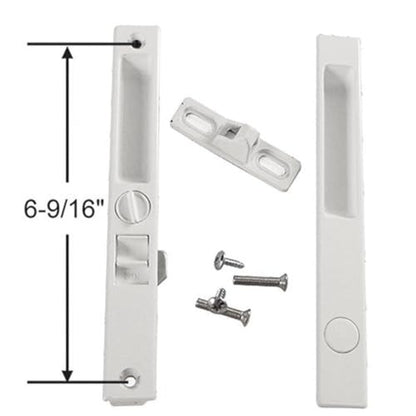 Sliding Glass Patio Door Lock Handle Set, Non-Keyed, Flush Mount, with Nite Lock,C Cam, and Keeper, White, 6-9/16" Screw Hole | Sliding Door Handle Replacement Hardware Repairs (DL-504) (White) - color: White