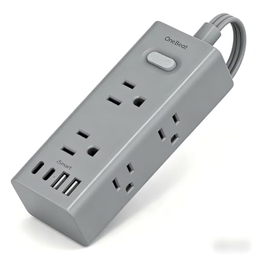 5Ft Extension Cord with Multiple Outlets, Flat Plug Power Strip Surge Protector with 5 Ft Long Cord, 6 Outlet 4 USB Ports (2 USB C), Multi Outlet Wall Plug for College, Dorm Room Essentials(Grey) - color: Grey, size: 5FT