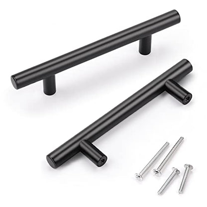 KNOBWELL 6 Pack 3-3/4" Black Drawer Pulls, T Bar Modern Kitchen Cupboard Handles Bathroom Cabinet Pulls, Round Black Handles 5-9/10 Inch Length - color: Black, size: 3 3/4inch(96mm)