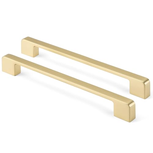Rergy Cabinet Pulls Kitchen Handles for Cabinets, 10Pack Gold 8inch Hole Center, Square Drawer Hardware Zinc Alloy Dresser Handle for Cupboard - color: Brushed Gold, size: 8"/204MM Hole Center