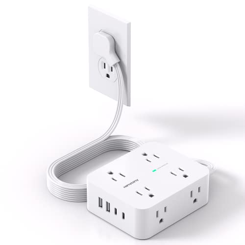 Surge Protector Power Strip, HANYCONY Extension Cord with Multiple Outlets, 5 Ft Ultra Thin Flat Plug 8 Outlets 4 USB Ports(2USB C), 1080J Outlet Extender for Home Office College Dorm Room Essentials - size: 5Ft, style: Flat Extension Cord