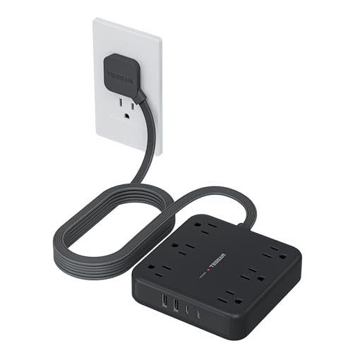 TESSAN 15Ft Black Extension Cord with Multiple Outlets, Surge Protector Power Strip with 6 Outlets and 4 USB Ports (2 USB C), 2100 Joules Protection, Flat Plug, Outlet Extender for Home, Office, Dorm - color: Black, size: 15 FT