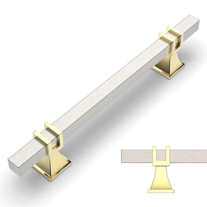 Amerdeco 10 Pack Brushed Satin Nickel and Gold Cabinet Pulls 5 Inch(128mm) Hole Center Drawer Pulls Cabinet Hardware Kitchen Cabinet Handles for Bathroom Dresser Pulls ZH0067 - color: Brushed Satin Nickel+Gold, size: 5"/128mm Hole Center