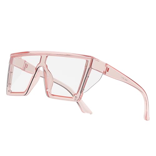 Z87 Safety Glasses – Photochromic Blue Light Blocking UV400 Sunglasses, Impact Resistant Work & Outdoor Eyewear - color: Clear Pink