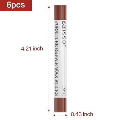 SEISSO Wood Filler Sticks- 6 Pcs, Furniture Repair Wax Crayons, Furniture Marking Repair - Scratch, Cracks, Hole, Table, Wood Floor, Guitar - Heartwood Cherry/Red Brown/Nutmeg - color: Cedar 6pcs