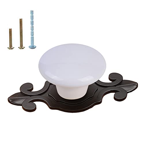 HUAMULAN 10 Pack Retro Ceramic Knobs, Glossy Dresser Kitchen Cabinet Pulls,Metal Base Backplate Cupboard Wardrobe Drawer Door Handles,3 Size Length Screws,Black Base+White Knob - color: HRJ532-BlackWhite-10PACK