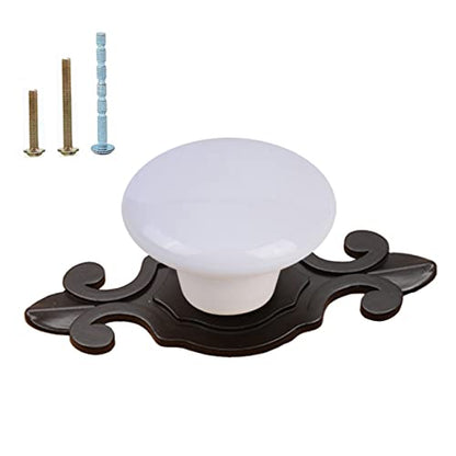 HUAMULAN 10 Pack Retro Ceramic Knobs, Glossy Dresser Kitchen Cabinet Pulls,Metal Base Backplate Cupboard Wardrobe Drawer Door Handles,3 Size Length Screws,Black Base+White Knob - color: HRJ532-BlackWhite-10PACK