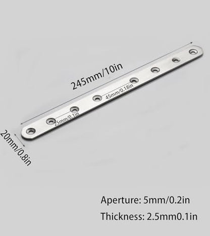 4 Pack Flat Mending Plate for Wood, Stainless Steel Straight Brackets Flat Repair Fixing Wood Brace Joining Plates Connector with Fixing Screws (4, One line shape10in) - size: One Line Shape 10 in