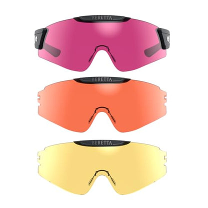Beretta Intermask Wraparound Design Adjustable Protective Shooting Eyeglasses with Interchangeable Lenses (3 Colors per Pack) - color: Yellow & Magenta & Orange